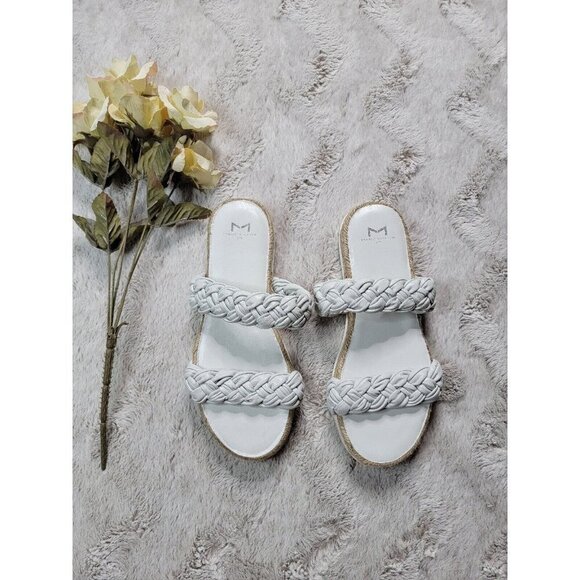 Marc Fisher Jaimee Leather Upper White Espadrille Slip On Sandals Size 8M - Picture 1 of 8